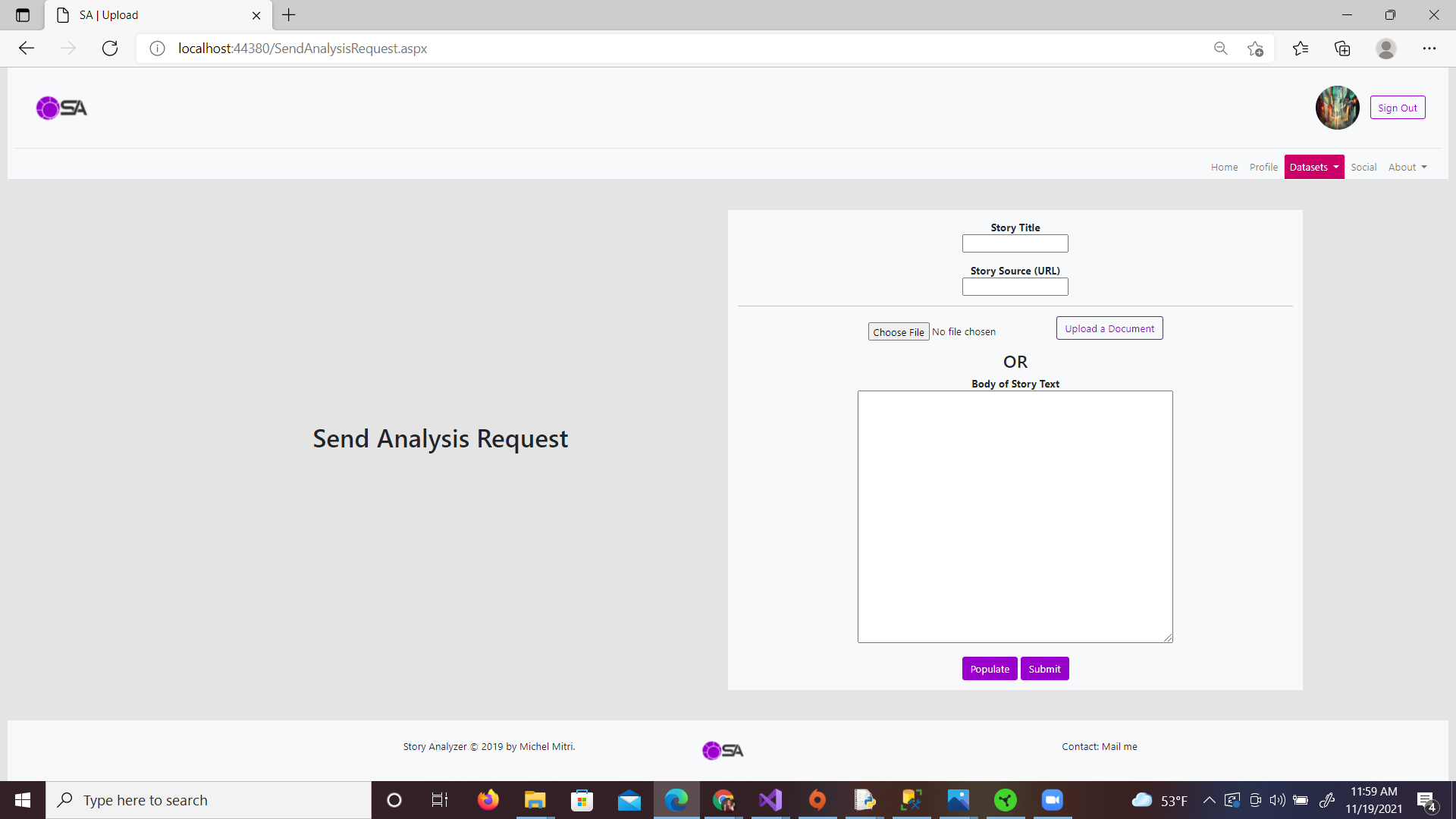 SA Send Analysis Page